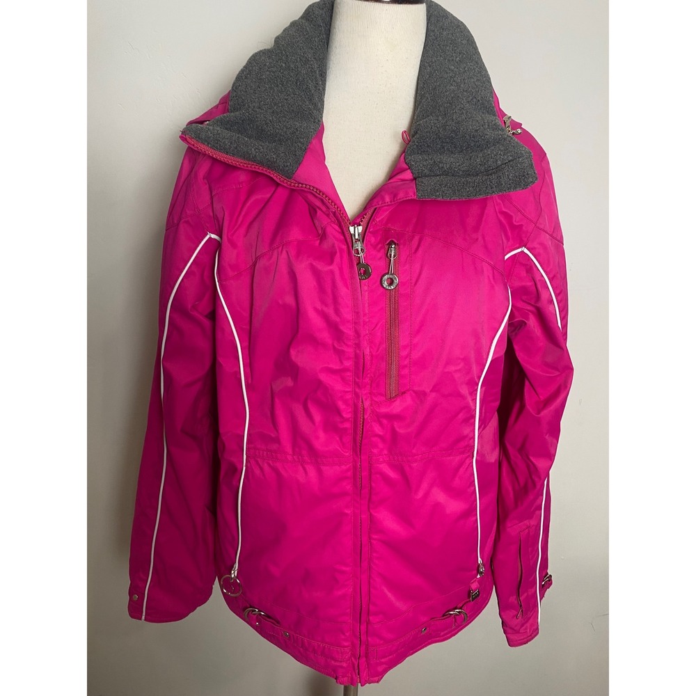 Nils Hot Pink Ski Jacket Womens Size 10 Hooded Insulated Winter Coat White Pipe